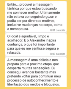 Depoimento sobre a massagem tântrica da Sandra